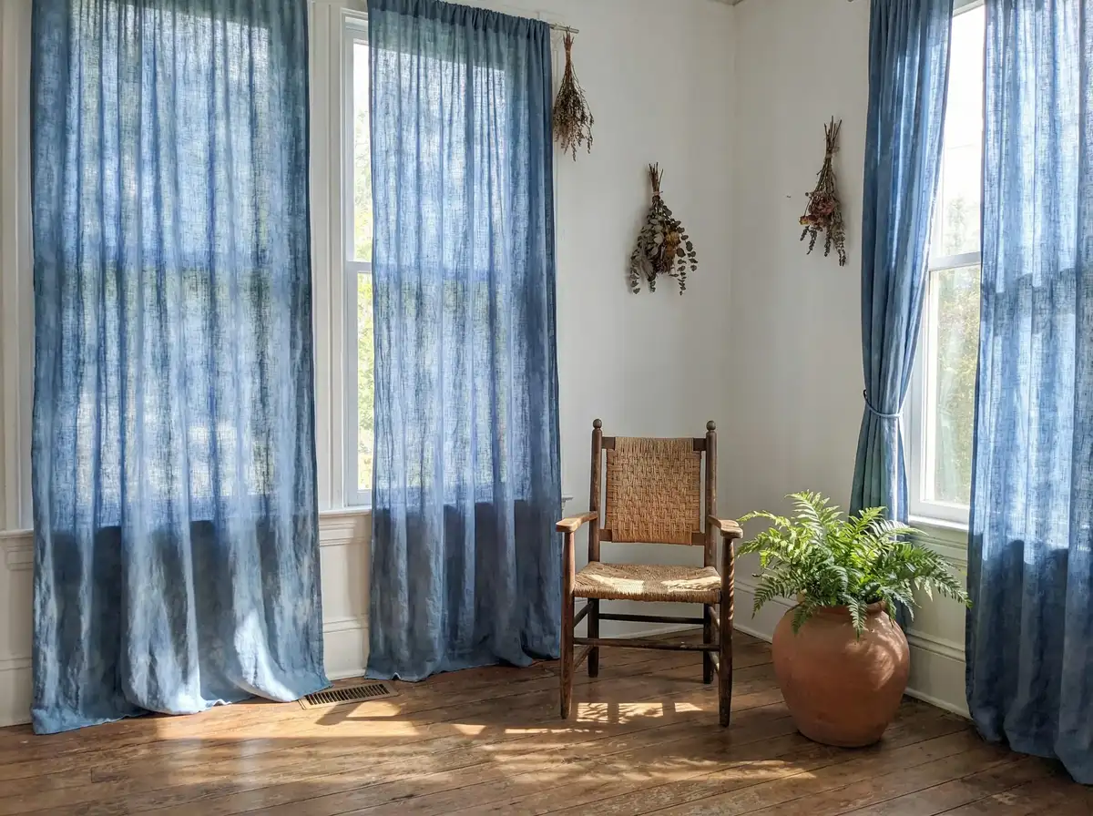 手染亚麻门帘 - 植物染窗帘布艺 | 麻豆